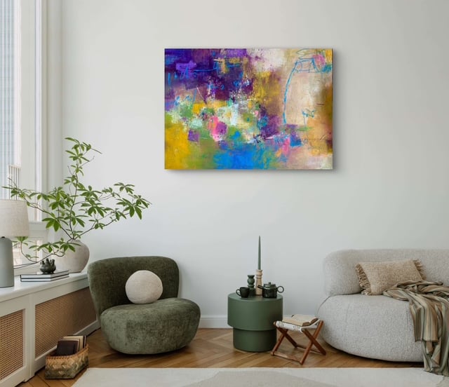 抽象画 雨あがりの街 P20号 （額なし）油彩、オイルパステル