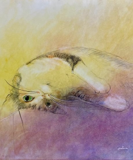 加藤あみな　色鉛筆画　ねこ　S4