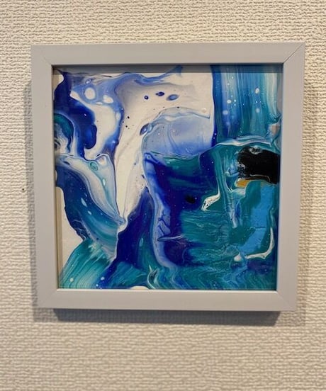 流し込み抽象　アート　青　森田和昌