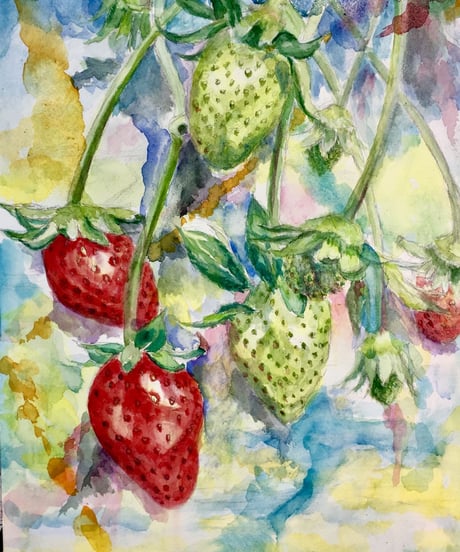 水彩画  『苺』＂strawberry"　広田豊子