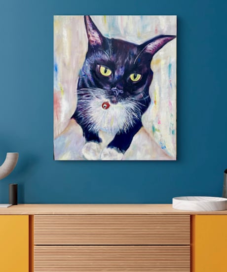 油絵　黒猫　F8号
