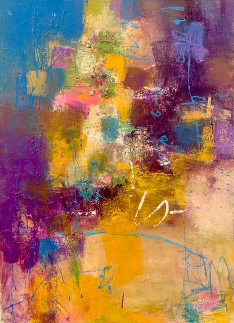 抽象画 雨あがりの街 P20号 （額なし）油彩、オイルパステル