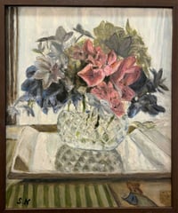 油絵　西村沙世子　「窓辺の花」　F8