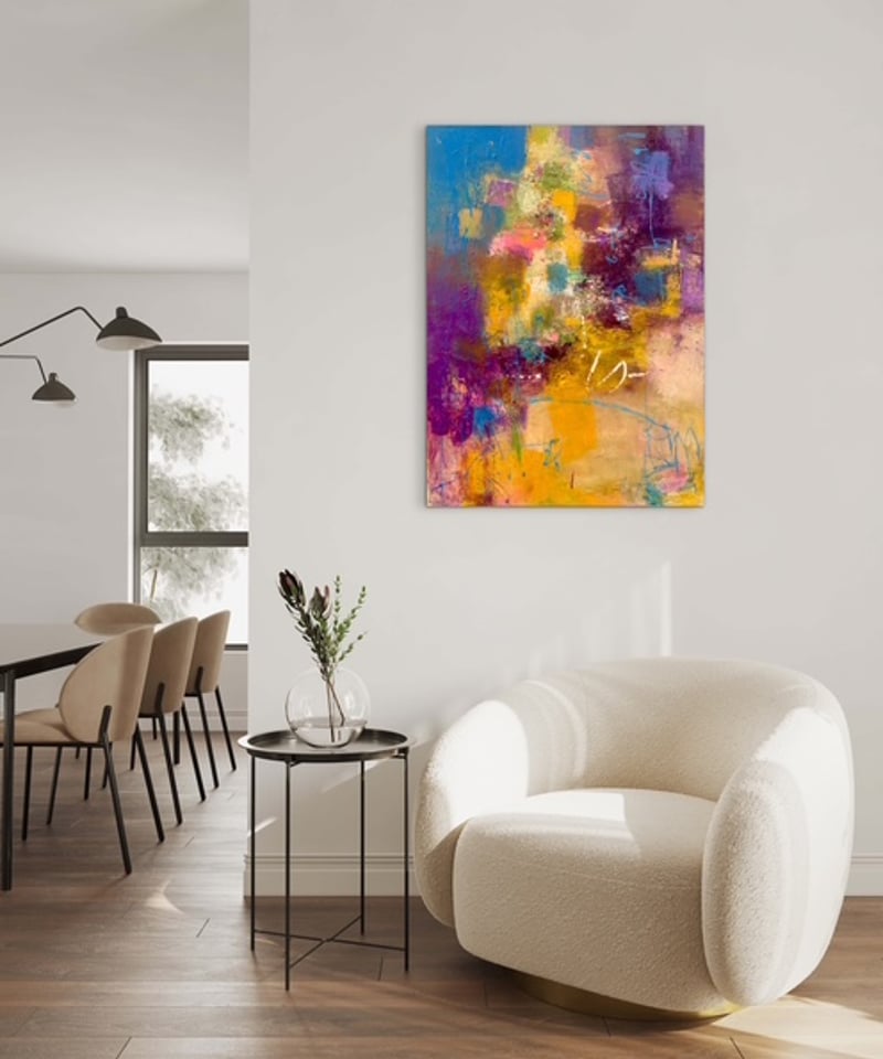 抽象画 雨あがりの街 P20号 （額なし）油彩、オイルパステル