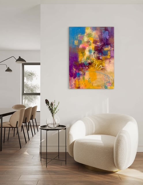 抽象画 雨あがりの街 P20号 （額なし）油彩、オイルパステル