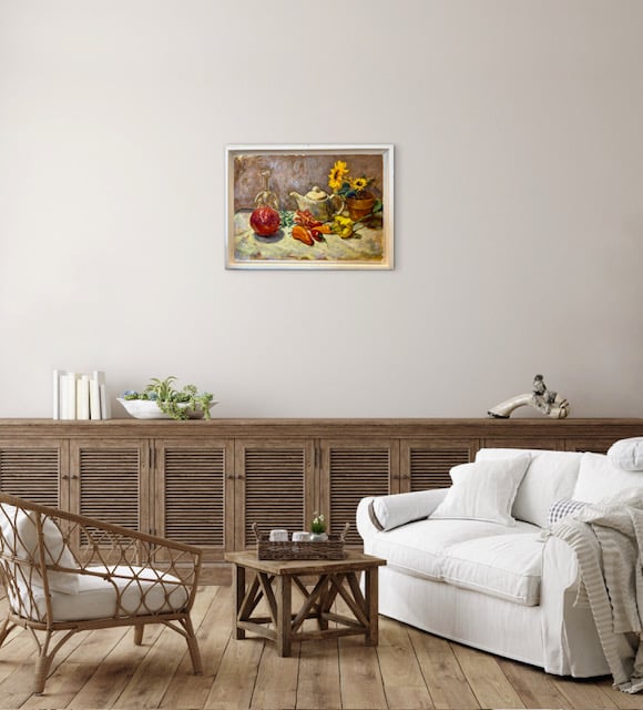 森田和昌 油彩 「花のある静物」 額付き | nuancebeans