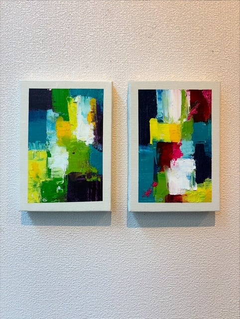 【F0号】untitled 青と緑の抽象油彩画 抽象 油絵 F0 | nuancebeans