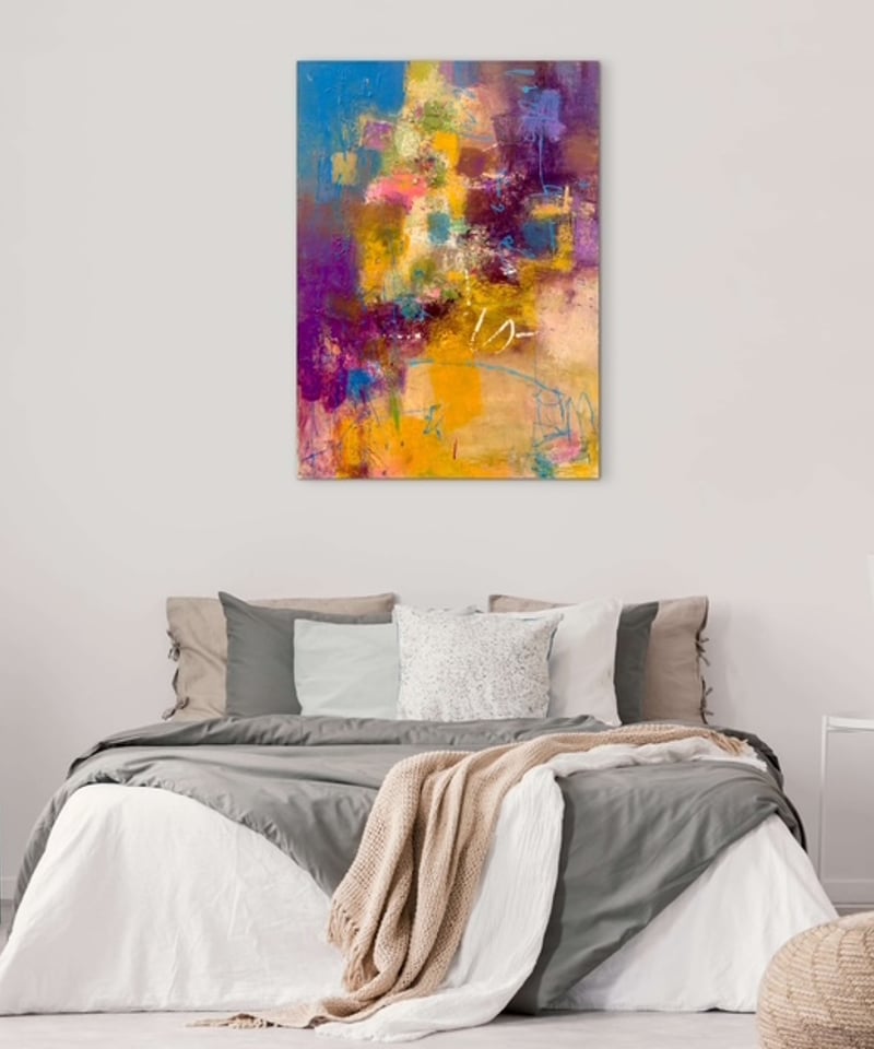 抽象画 雨あがりの街 P20号 （額なし）油彩、オイルパステル