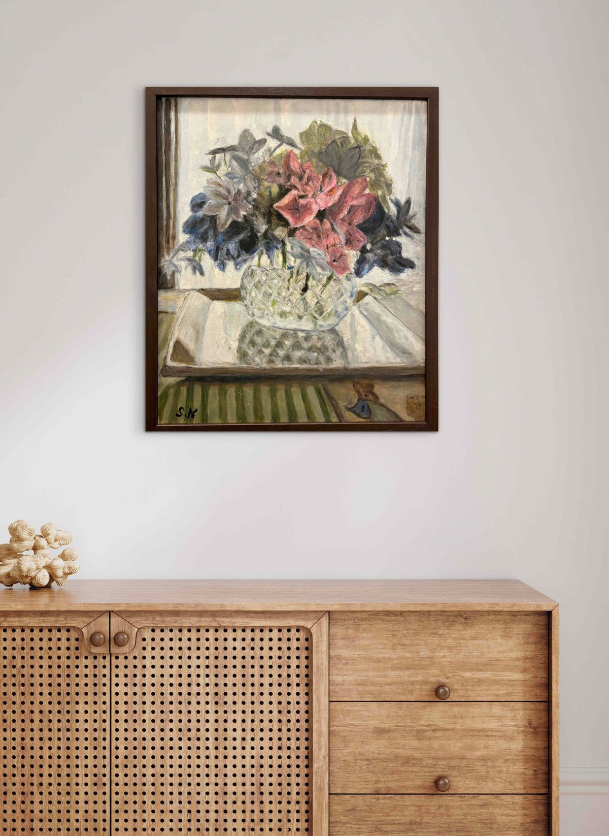 38×46㎝「窓辺の花瓶」油彩・原画・F8 油絵 西村沙世子 「窓辺の花」 F8 | nuancebeans