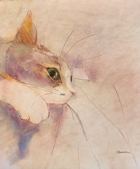 加藤あみな　色鉛筆画　猫　S4