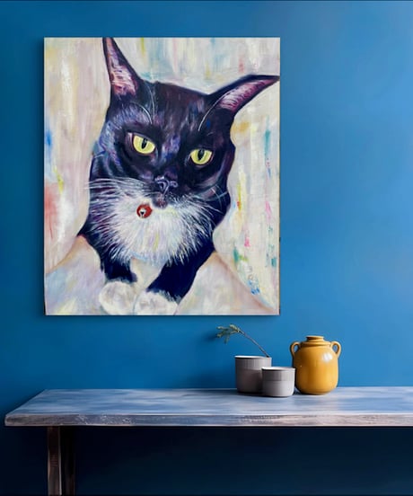 油絵　黒猫　F8号