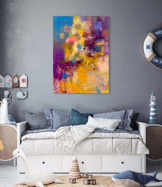 抽象画 雨あがりの街 P20号 （額なし）油彩、オイルパステル