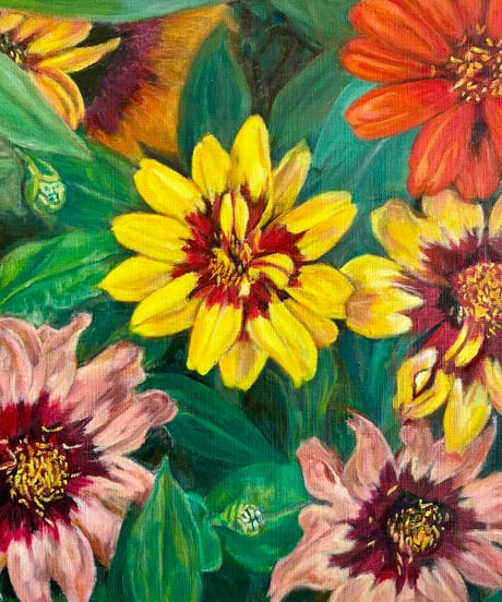 油絵　花花　F6