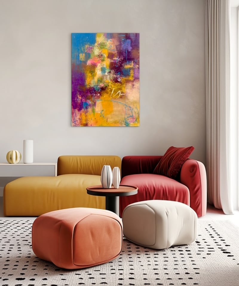 抽象画 雨あがりの街 P20号 （額なし）油彩、オイルパステル