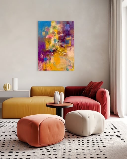 抽象画 雨あがりの街 P20号 （額なし）油彩、オイルパステル