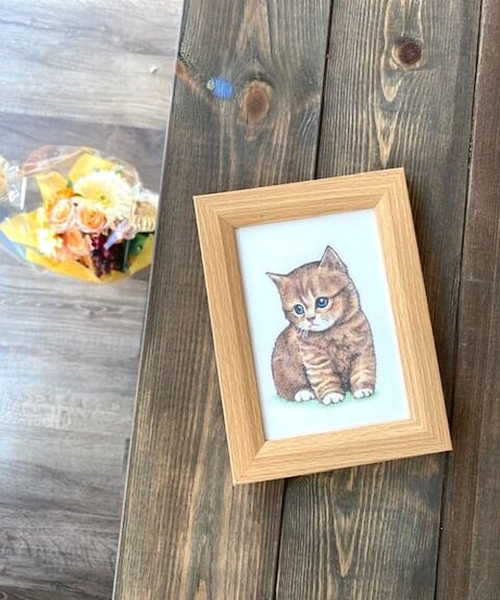 こねこ　手彩色（色鉛筆＆水彩色鉛筆）ペン画（プリント）