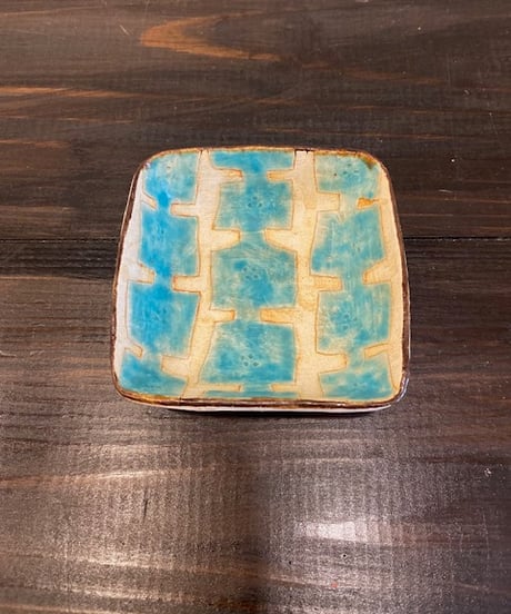 四角い模様小鉢　青系
