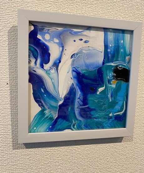 流し込み抽象　アート　青　森田和昌