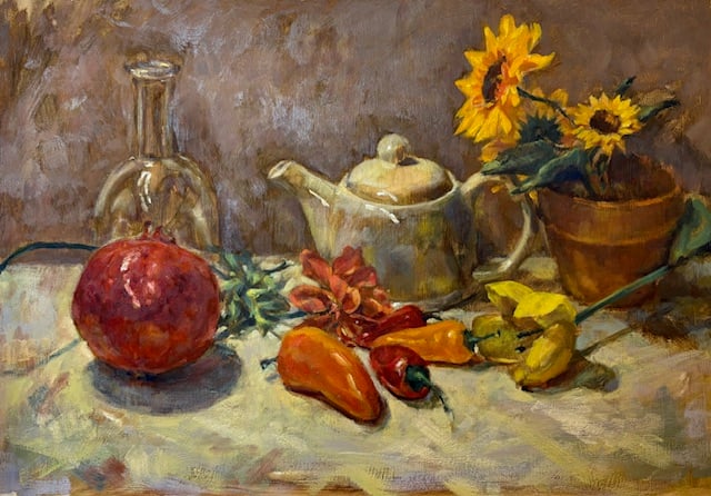 【真作】絵画　油彩8号　花の饗宴　花瓶とグラスの静物　温もりある静物画　X20 真作】絵画 油彩8号 花の饗宴 花瓶とグラスの静物 温もりある