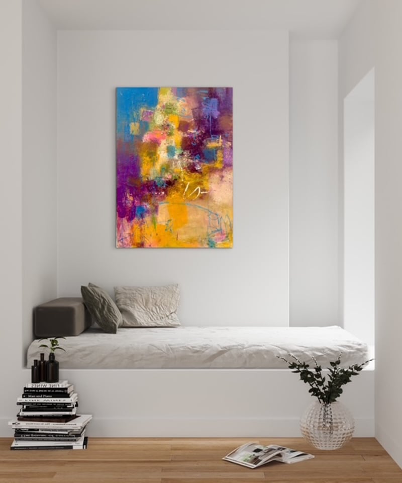 抽象画 雨あがりの街 P20号 （額なし）油彩、オイルパステル