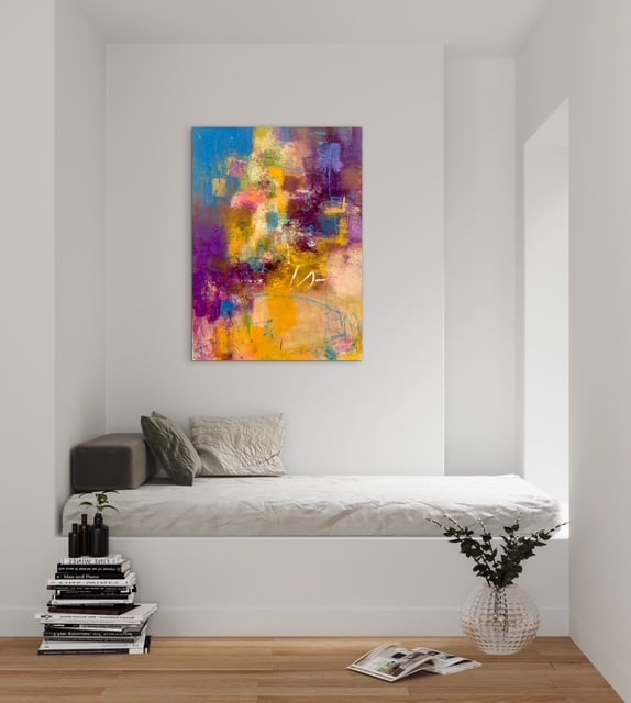 抽象画 雨あがりの街 P20号 （額なし）油彩、オイルパステル