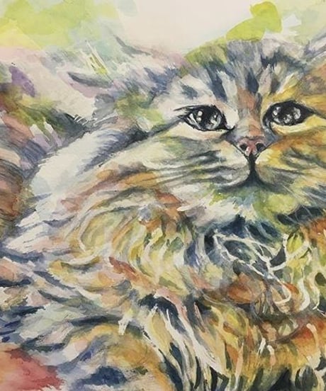 水彩　猫　”cat”　広田豊子