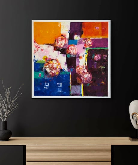 油絵抽象画　イロアソビ　53㎝角　森田和昌