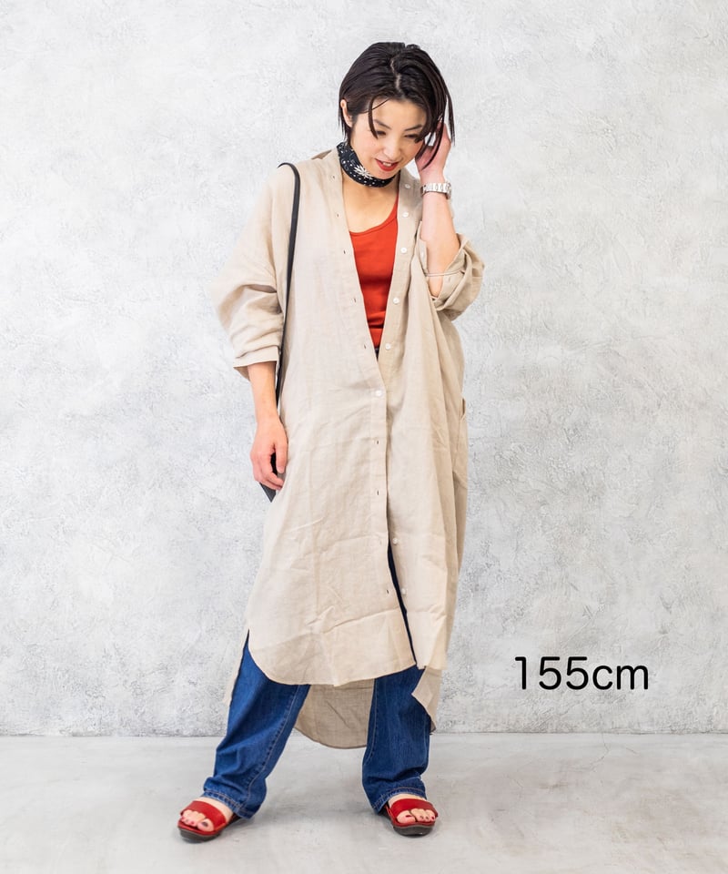美品✨ ネストローブ リネン100% ロング シャツワンピース ベージュ 長袖 ベージュ】フレンチリネン100%使用ロングシャツワンピース | LEViÓ by momo