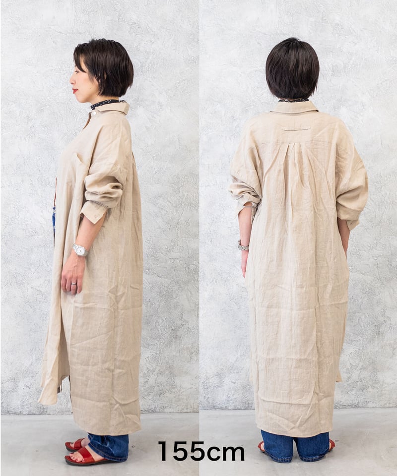 ローズピンク】フレンチリネン100%使用ロングシャツワンピース | LEViÓ