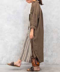 サックスブルー】フレンチリネン100%使用ロングシャツワンピース