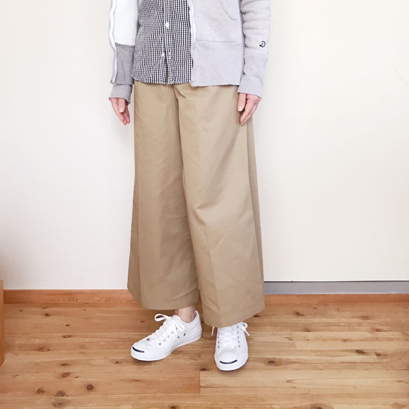 コットンワイドパンツ9分丈 ベージュ | kotorizakka's STORE