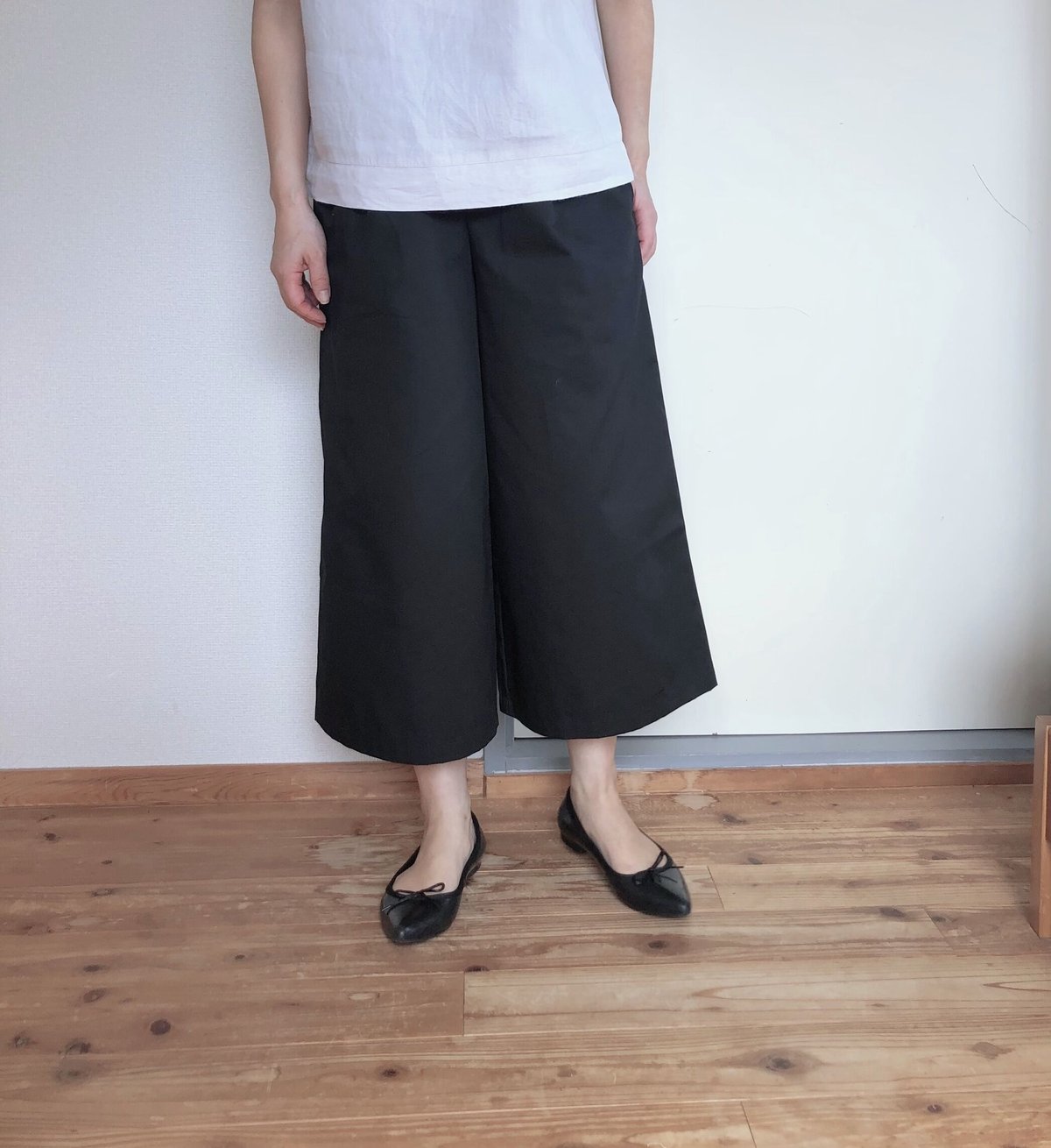 コットンワイドパンツ 8分丈 ブラック | kotorizakka's STORE