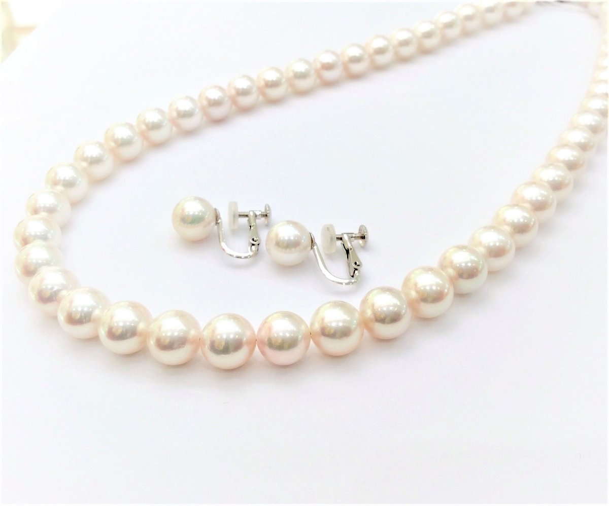 SV アコヤ本真珠 ネックレス &イヤリング セット(7.0~8.0mm