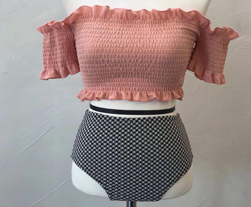 可愛い♡レディース♡水着♡カシュクール オフショルダー フリル  ピンク ビーチ 可愛い♡レディース♡水着♡カシュクール オフショルダー フリル