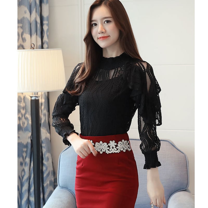 CREOLMEブラックレース長袖ブラウス　今期新作　新品 CREOLMEブラックレース長袖ブラウス 今期新作 新品 CREOLME