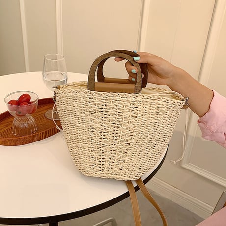 かごバッグ ショルダーバッグ 夏 麻 シンプル 通勤 オフィス　大人可愛い