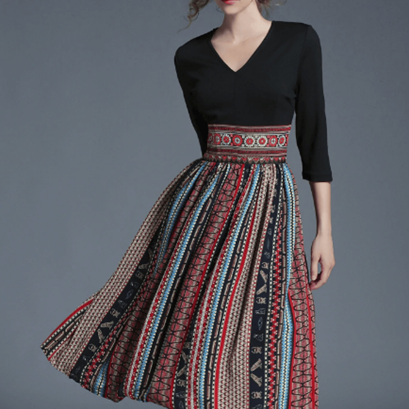 ワンピース Vネック ボタニカル 和柄 結婚式 リゾートワンピ