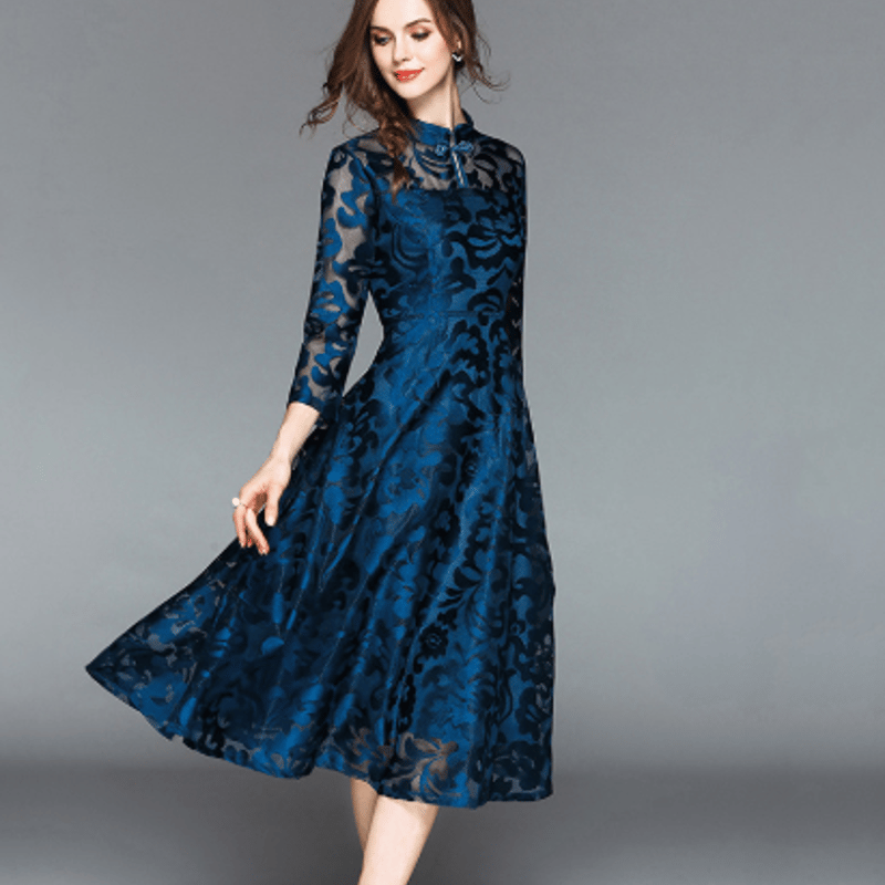 美品✨️結婚式二次会パーティレース花柄襟付きワンピース 半袖 花柄レースワンピース 襟付き 長袖 秋 結婚式 二次会 演奏会