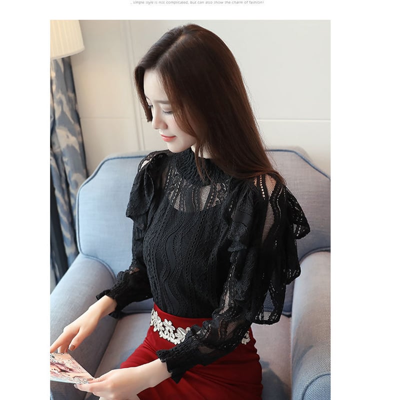 CREOLMEブラックレース長袖ブラウス　今期新作　新品 CREOLMEブラックレース長袖ブラウス 今期新作 新品 CREOLME
