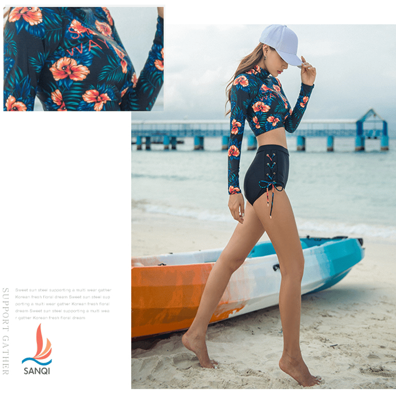 ラッシュガード 長袖 ハイウエストパンツ レースアップ ボタニカル