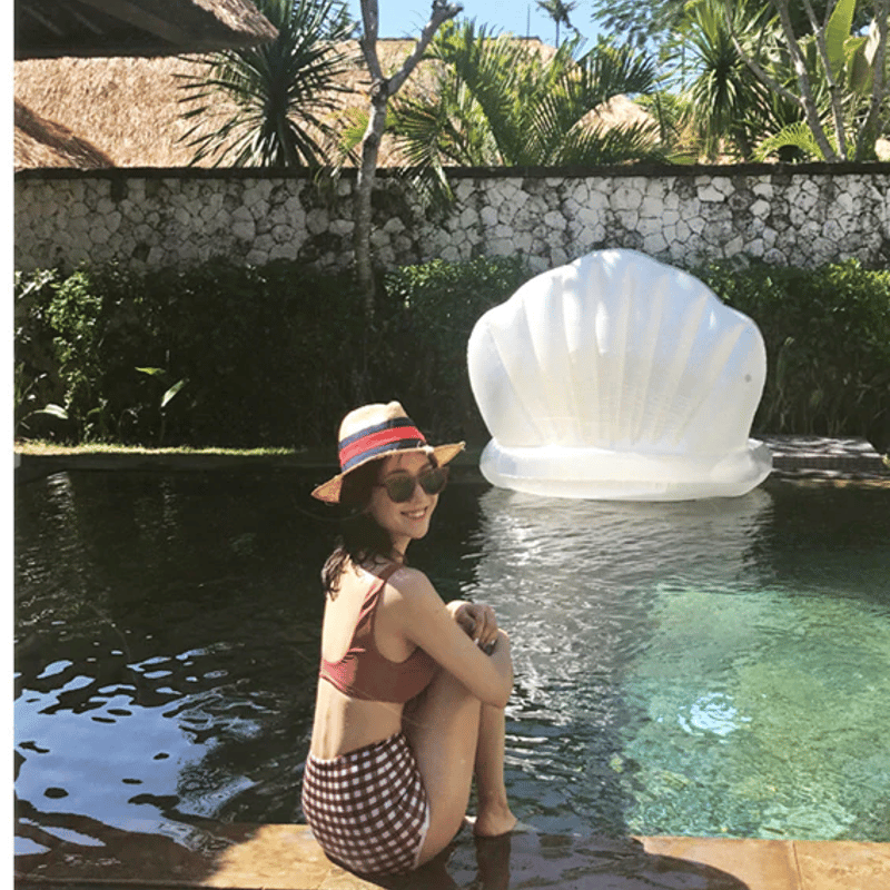 ギンガムチェック ハイウエストパンツ リボン 水着 コーラルピンク