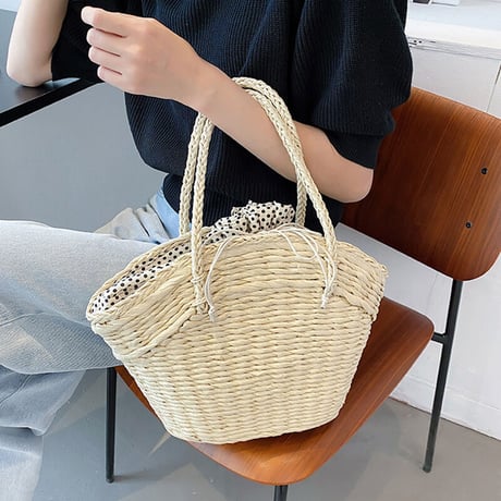 かごバッグ ハンドバッグ 夏 ドット 水玉 シンプル デート