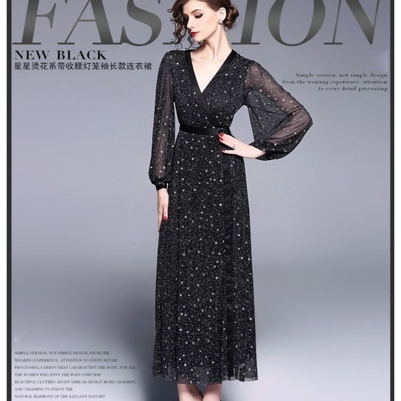 カシュクール ワンピース ラップ ラメ スター 星柄 ロング ワンピース  