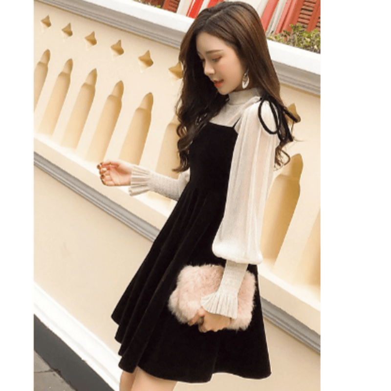 ベロアワンピース ベロアキャミ シースルーブラウス 2点セット