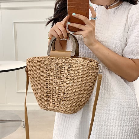 かごバッグ ショルダーバッグ 夏 麻 シンプル 通勤 オフィス　大人可愛い