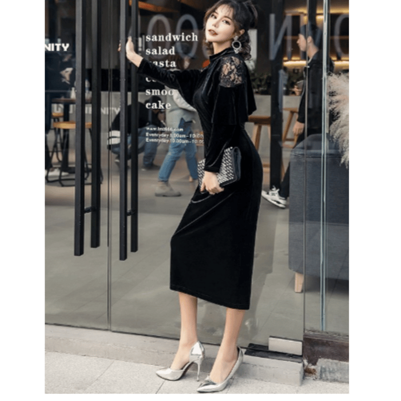 ベロア ワンピース ドレス フォーマル フリルスリーブ 結婚式 卒業式