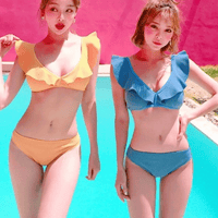 フリル  かわいい   ショルダー    水着  体型カバー   タンキニ    ビキニ  大人可愛い   海  夏  ブルー  イエロー