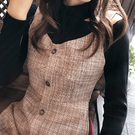 ロングワンピース     Aライン  チェック柄  フロントボタン   ハイウエスト   エレガント  上品    膝丈  女子会  お呼ばれ  通勤  パーティードレス   ベージュ