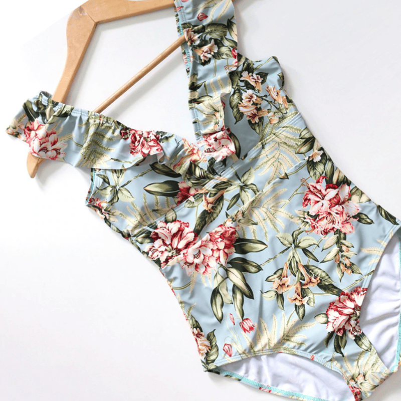 ZIMMERMANN☆関税込☆花柄フリル Vネック ワンピース水着 花柄 フラワー フリル ワンピース水着 Vネック ワンピ スリム