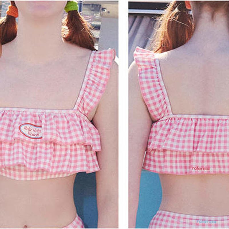 ギンガムチェック タンキニ 水着 フリル チェック キュート 水着
